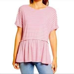Nordstrom brand Caslon Floaty Peplum Jersey striped babydoll top